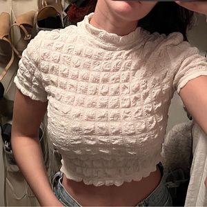 Ivory Bubble Short Sleeve Crop Top